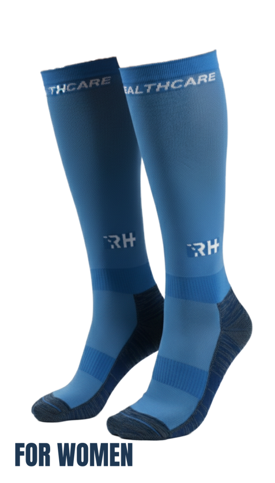 Rider Healthcare ProRide Gümüş İplikli+Havlu Uzun Çorap Mavi Beyaz Women