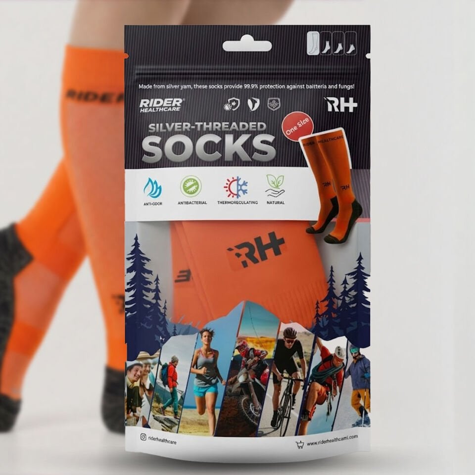 Rider Healthcare ProRide Silver Thread + Towel Long Socks Orange Black