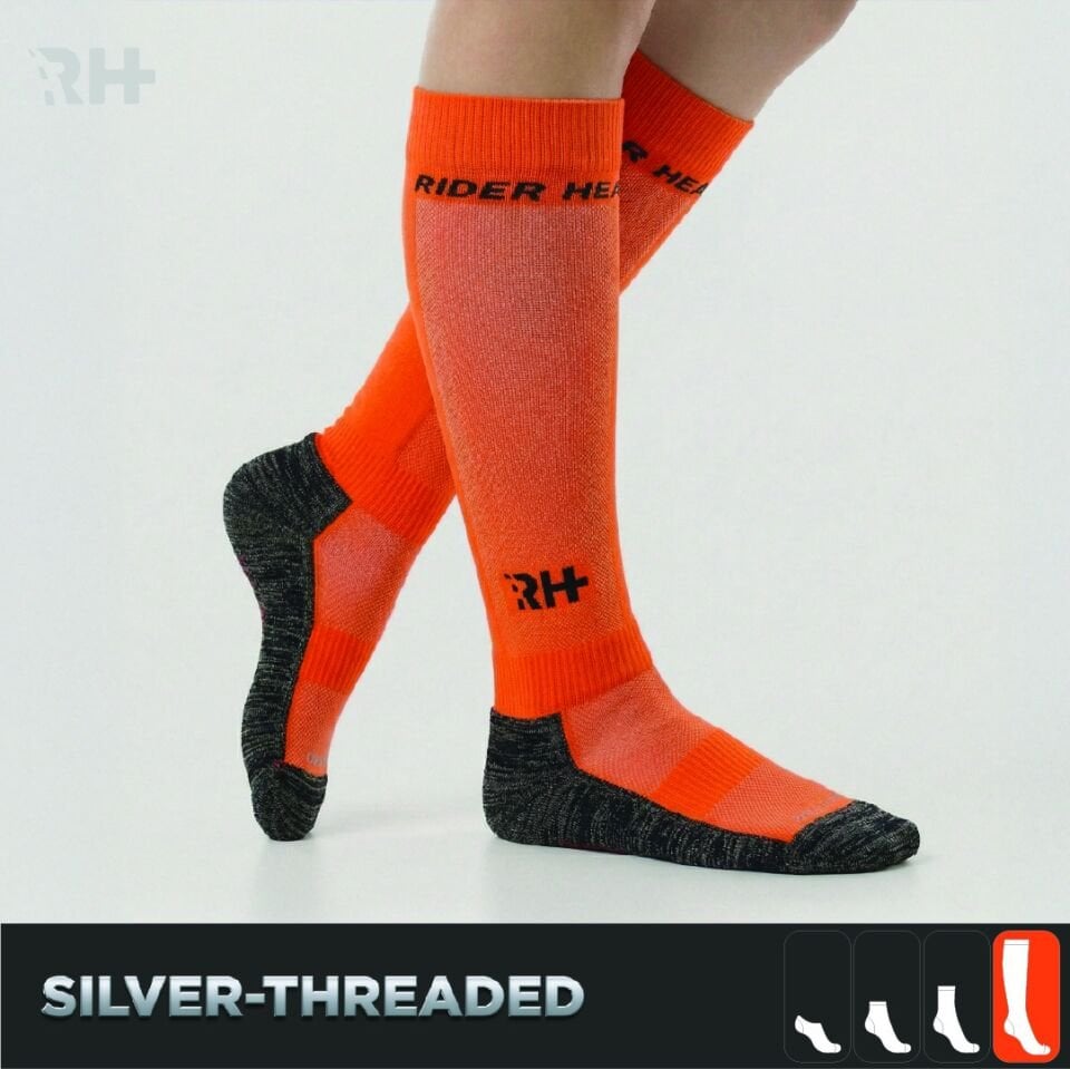 Rider Healthcare ProRide Silver Thread + Towel Long Socks Orange Black