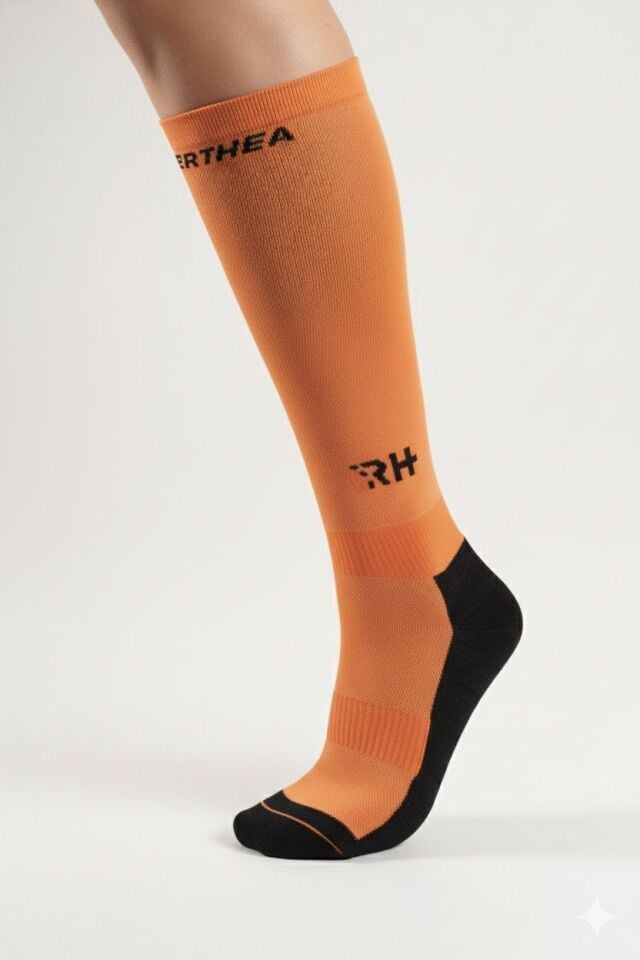 Rider Healthcare ProRide Gümüş İplikli+Havlu Uzun Çorap Turuncu Siyah