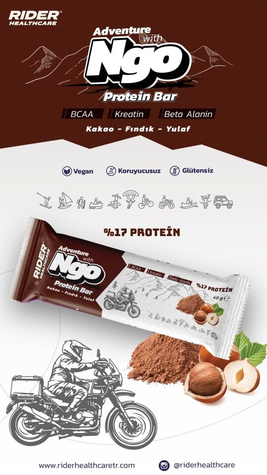 Rider Healthcare NGO Protein Bar ( Kakao - Fındık - Yulaf )