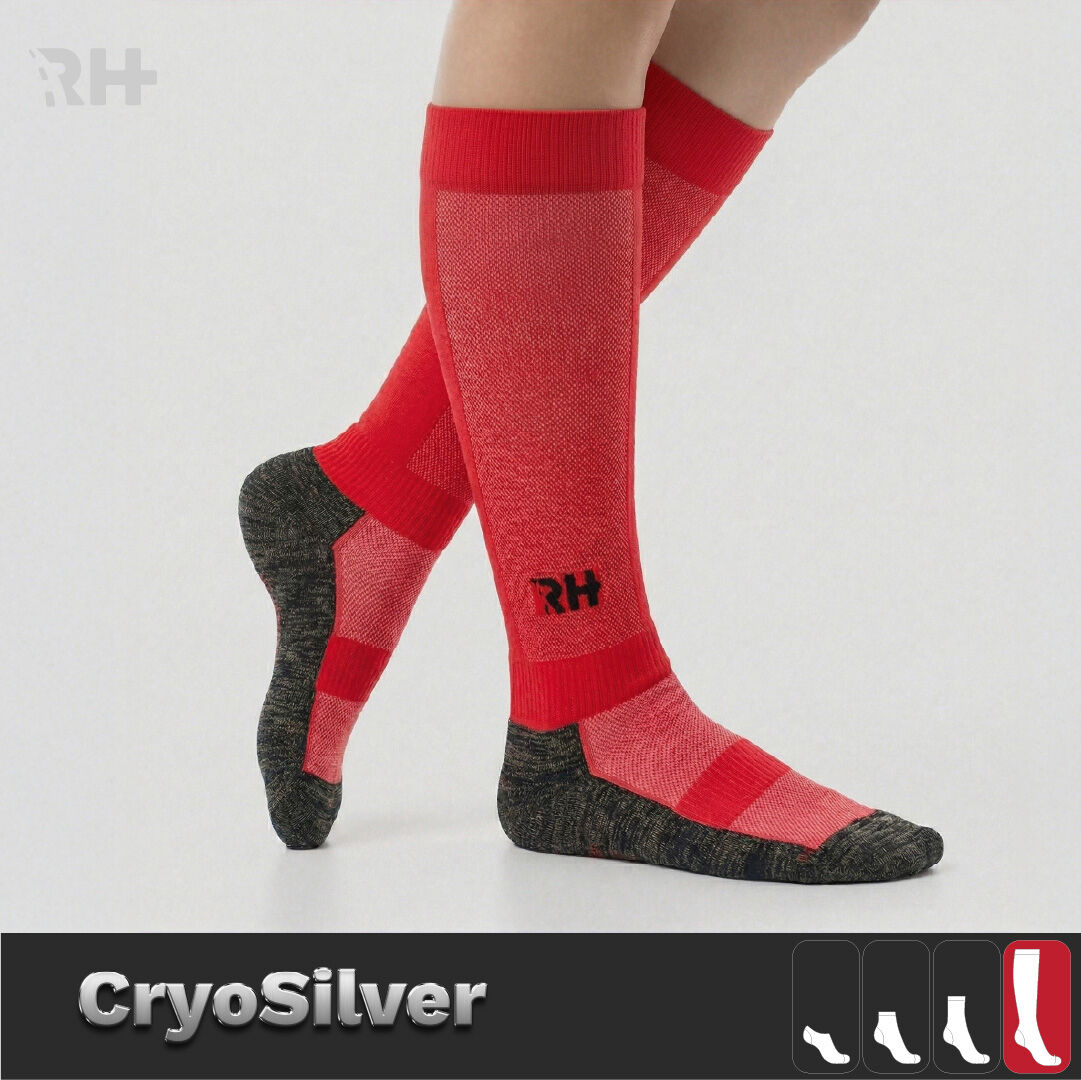 Cryo Silver + Havlu Taban Uzun Gümüş İplikli Çorap — Kırmızı/Siyah (Erkek)