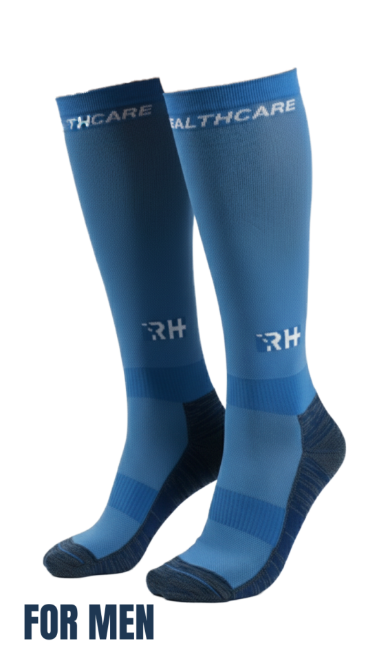 Rider Healthcare ProRide Gümüş İplikli+Havlu Uzun Çorap Mavi Beyaz Men