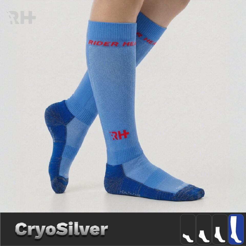 Cryo Silver + Havlu Taban Uzun Gümüş İplikli Çorap — Mavi/Beyaz (Erkek)