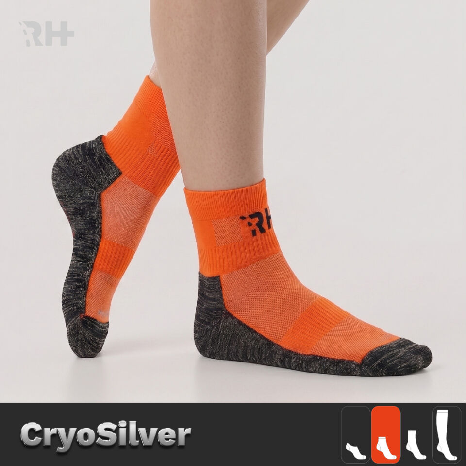 Cryo Silver + Havlu Taban Kısa Gümüş İplikli Çorap — Turuncu/Siyah