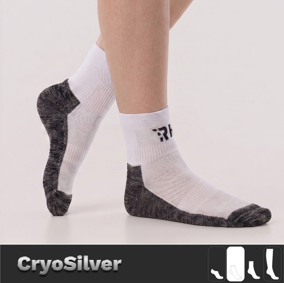 Cryo Silver + Havlu Taban Kısa Gümüş İplikli Çorap — Beyaz