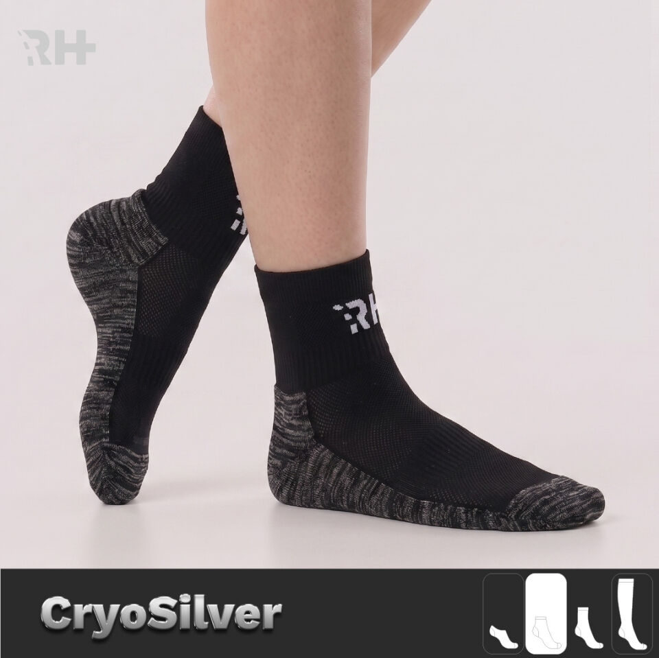 Cryo Silver + Havlu Taban Kısa Gümüş İplikli Çorap — Siyah