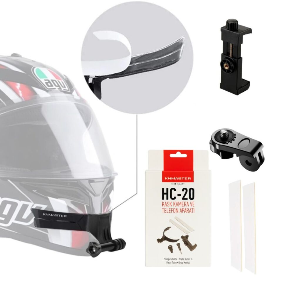 KNMASTER HC-20 Motorcycle Helmet Chin Adhesive Phone & Action Camera Mount – Full Set