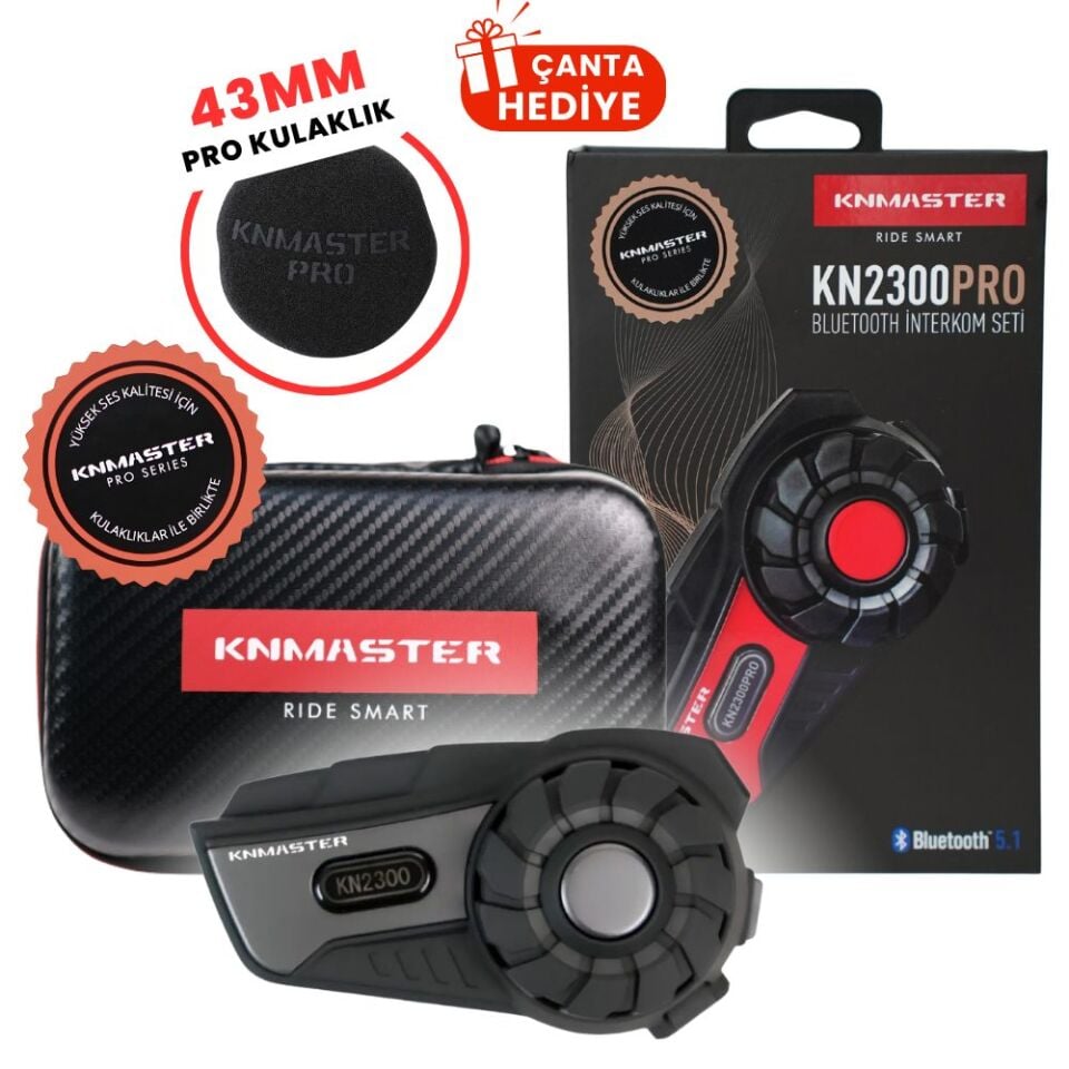 Knmaster KN2300PRO Motosiklet Kask İnterkom Bluetooth Intercom Kulaklık Seti SİYAH