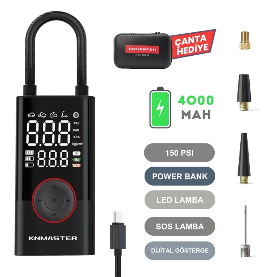 KNMASTER LP200 – 150 PSI Digital Display Rechargeable Air Pump