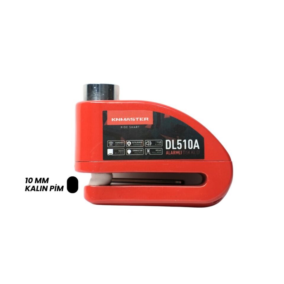 KNMASTER DL510A 10 mm Alarm Disc Lock | Includes Reminder Cable & Carrying Case | Red