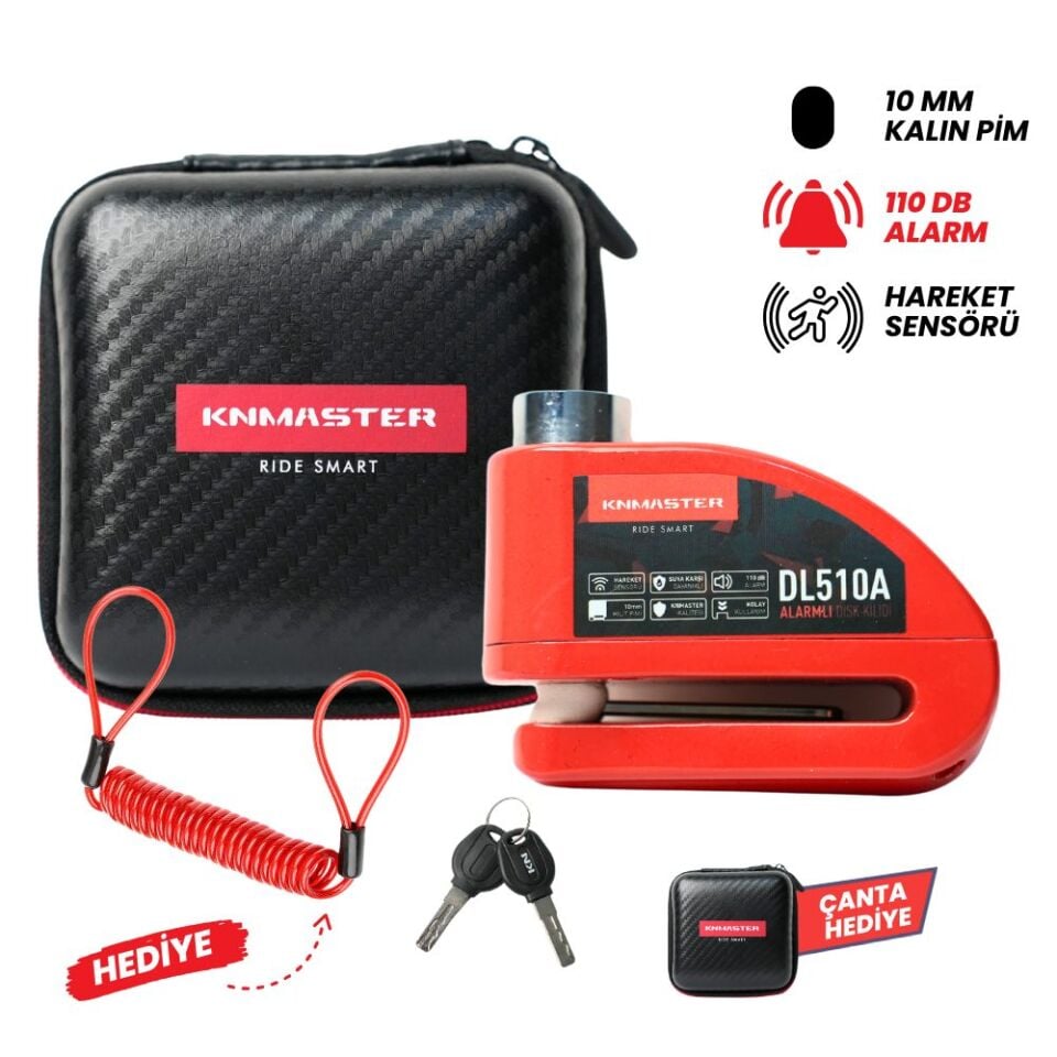 KNMASTER DL510A 10 mm Alarm Disc Lock | Includes Reminder Cable & Carrying Case | Red