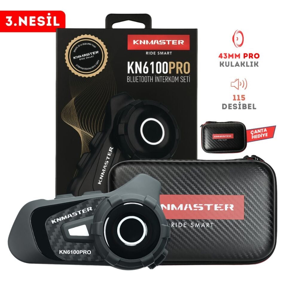 Knmaster KN6100 PRO Motosiklet Kask Bluetooth Intercom Kulaklık Seti-SİYAH